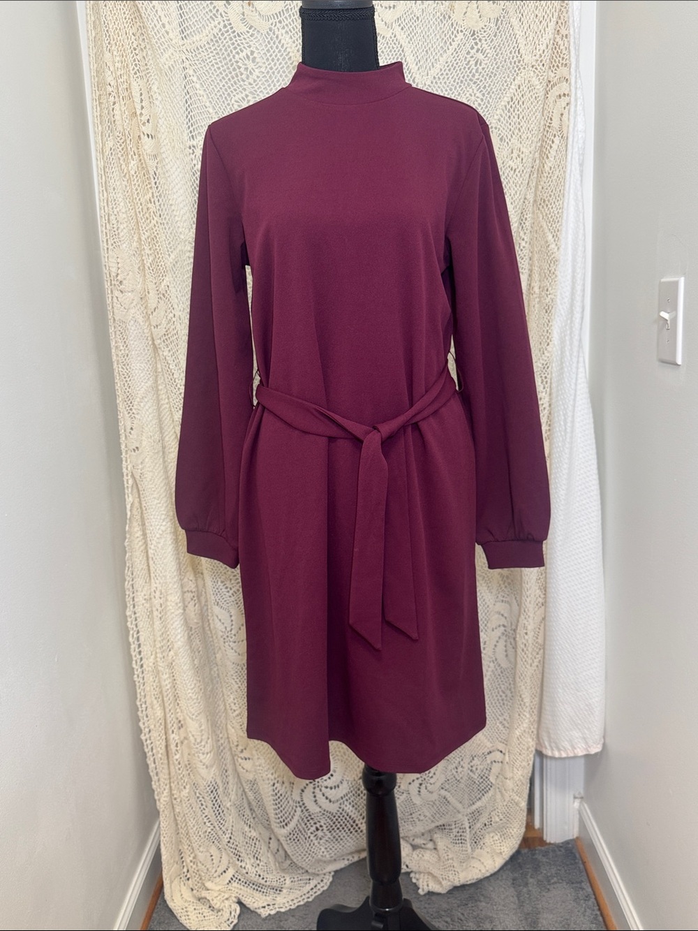Maurices Wine Long Sleeve Tie-Waist Dress NWT